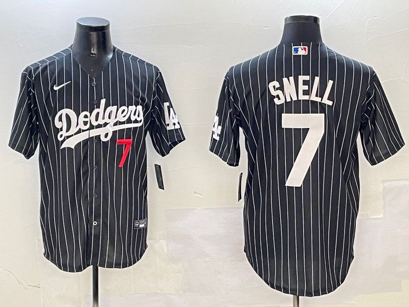 Men Los Angeles Dodgers #7 Snell Black Stripe Jointly Name 2025 Nike MLB Jersey style 11